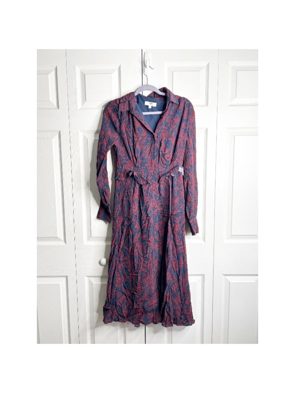 Jason Wu Collective Blue Red Floral Printed Midi Shirt Dress Women's Size 4